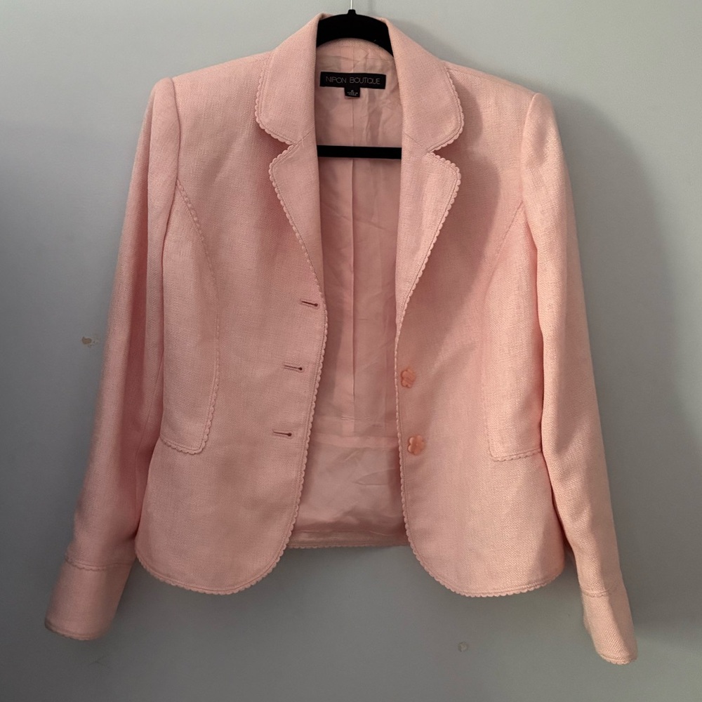 Nipon Boutique Pink Blazer Classic Tailored Suit Jacket